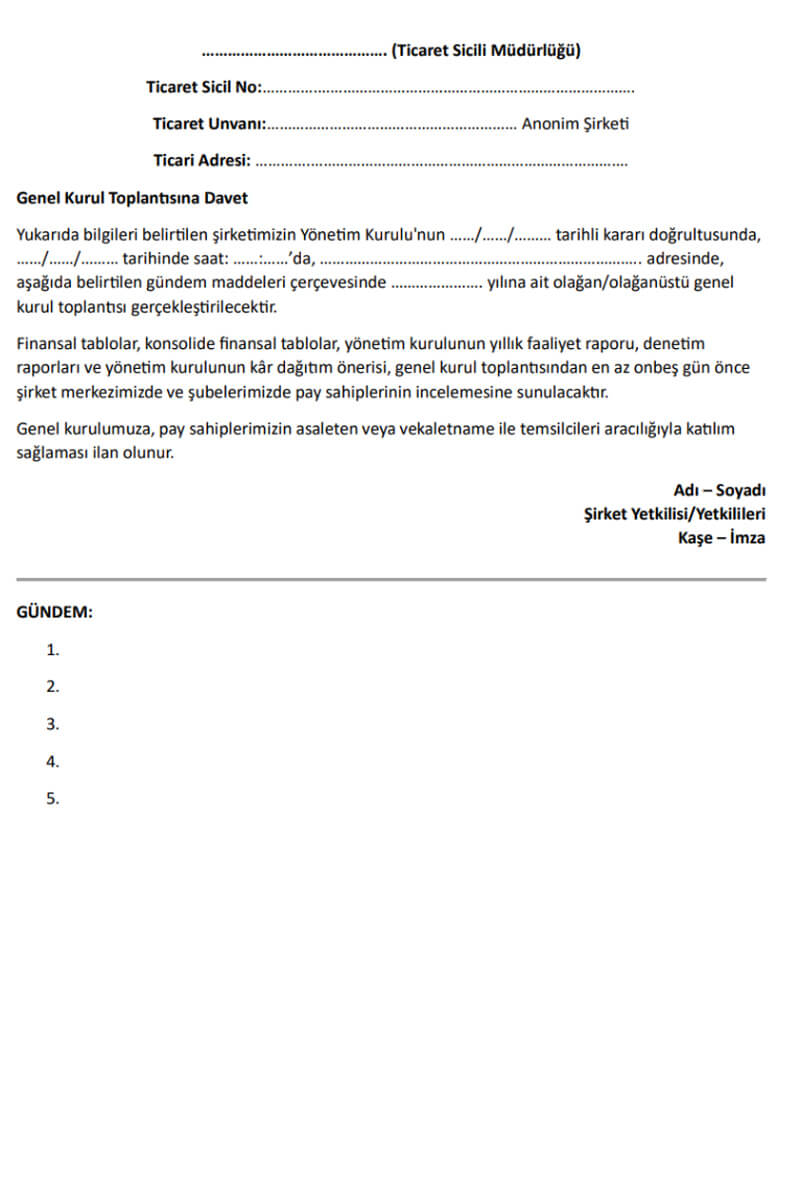 Anonim Şirket Genel Kurul Çağrı Usulü